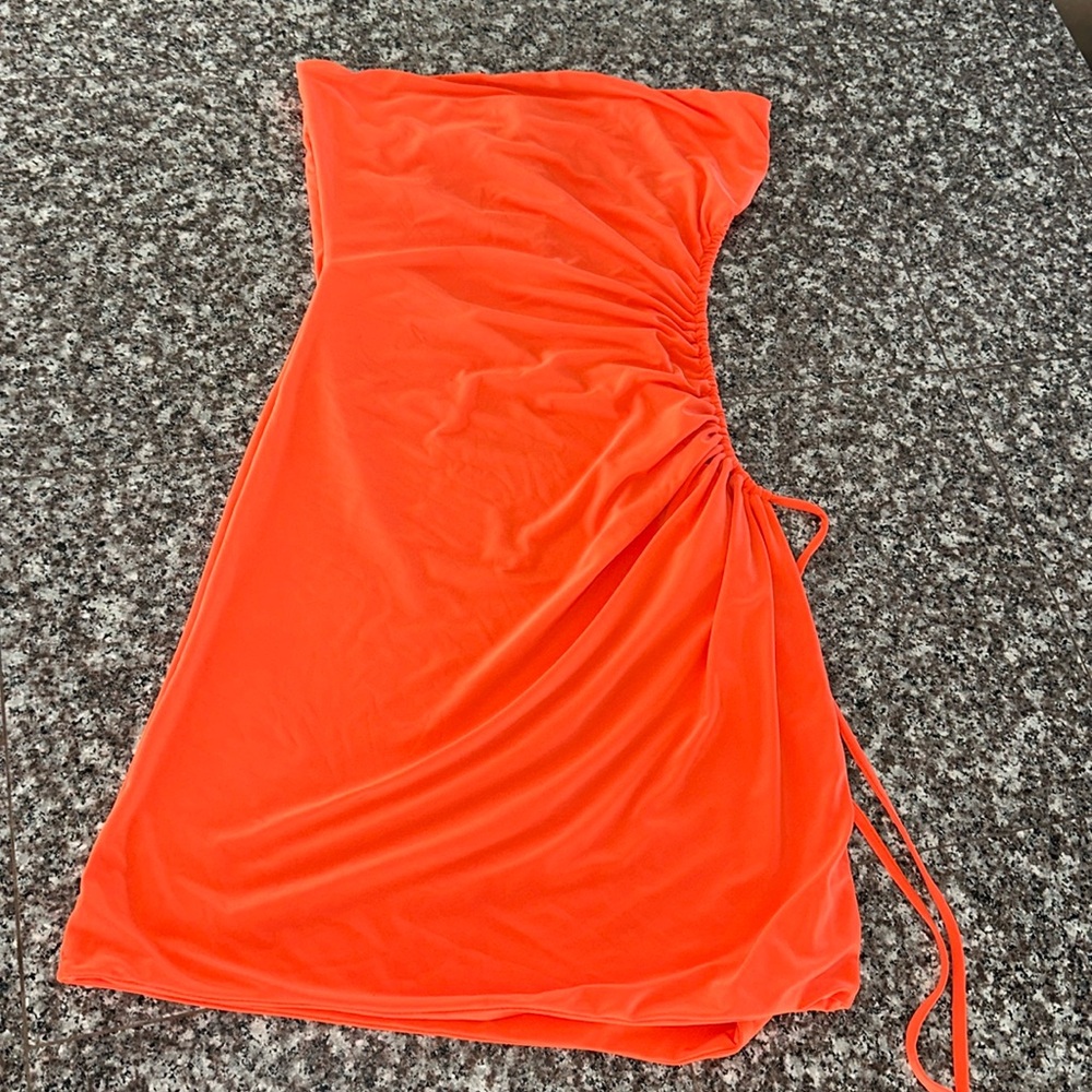 Orange, open side, mini dress